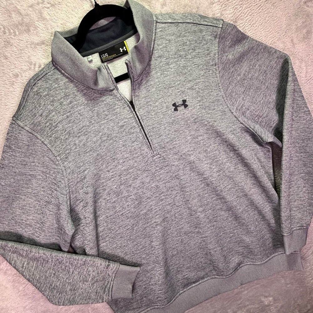 Under Armour Mens Sz Large UA Grey Storm Sweater Fleece 1/4 Zip Cold Gear
